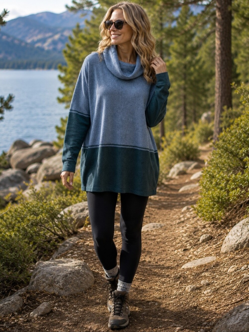 Smartwool Edgewood Cowl Neck Tunic Sweater L Merino Wool Colorblock Oversized